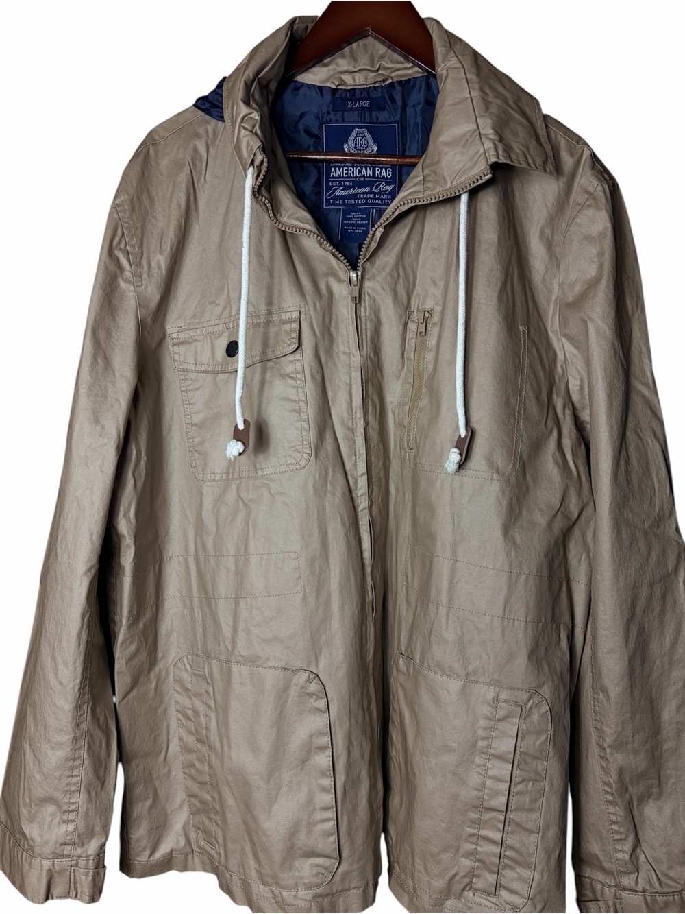 Waterproof Rain Utility Field Barn Coat Pockets Hood Khaki Tan Navy XL Zipper